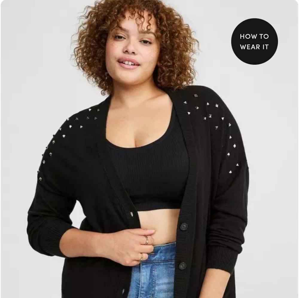 torrid cotton boyfriend studded drop shoulder cardigan